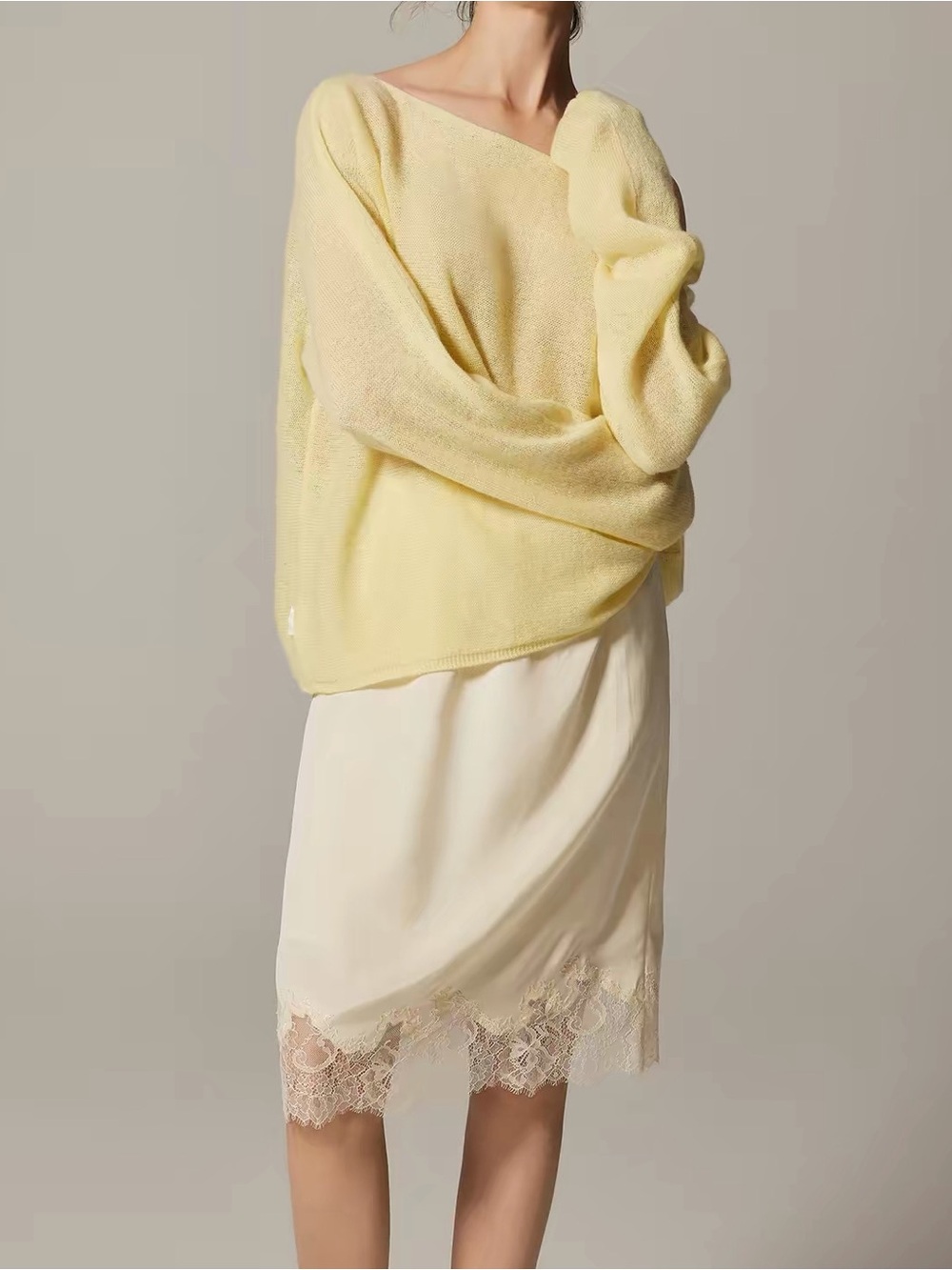 Lace Trim Silk Skirt